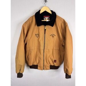 Tough Duck Men Brown Detroit Canvas Fleece Lined Bomber Jacket Ponoka Stampede L